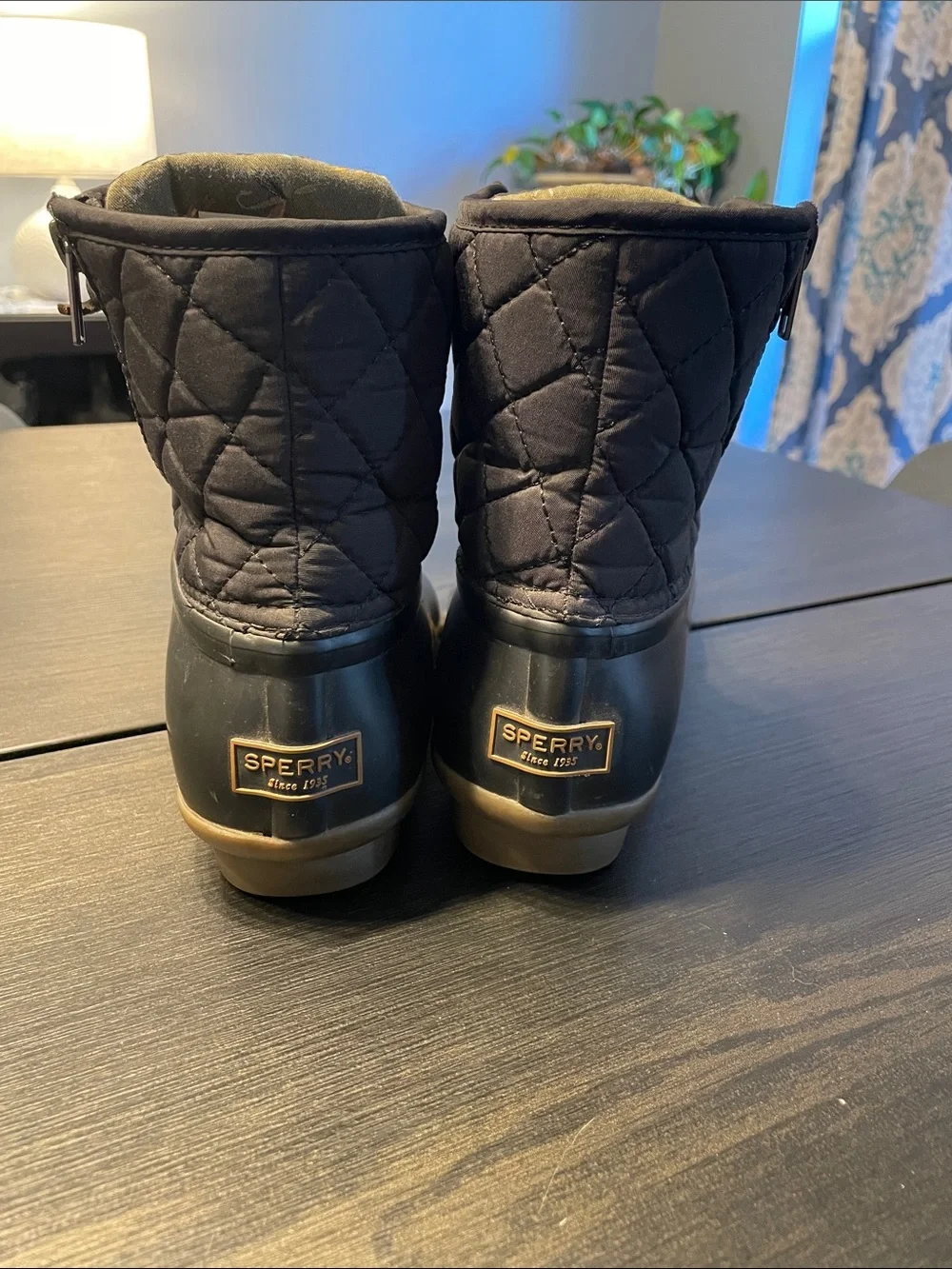 Sperry Saltwater Quilted Black and Tan Waterproof Ankle Duck Boots